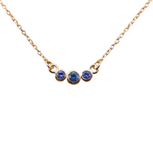 Load image into Gallery viewer, 3-stone sapphire bezel necklace
