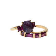 Load image into Gallery viewer, sapphire and grape garnet three-stone ring
