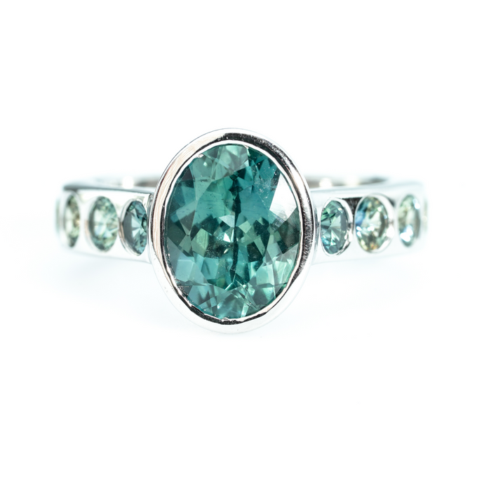 teal Malawi sapphire solitaire